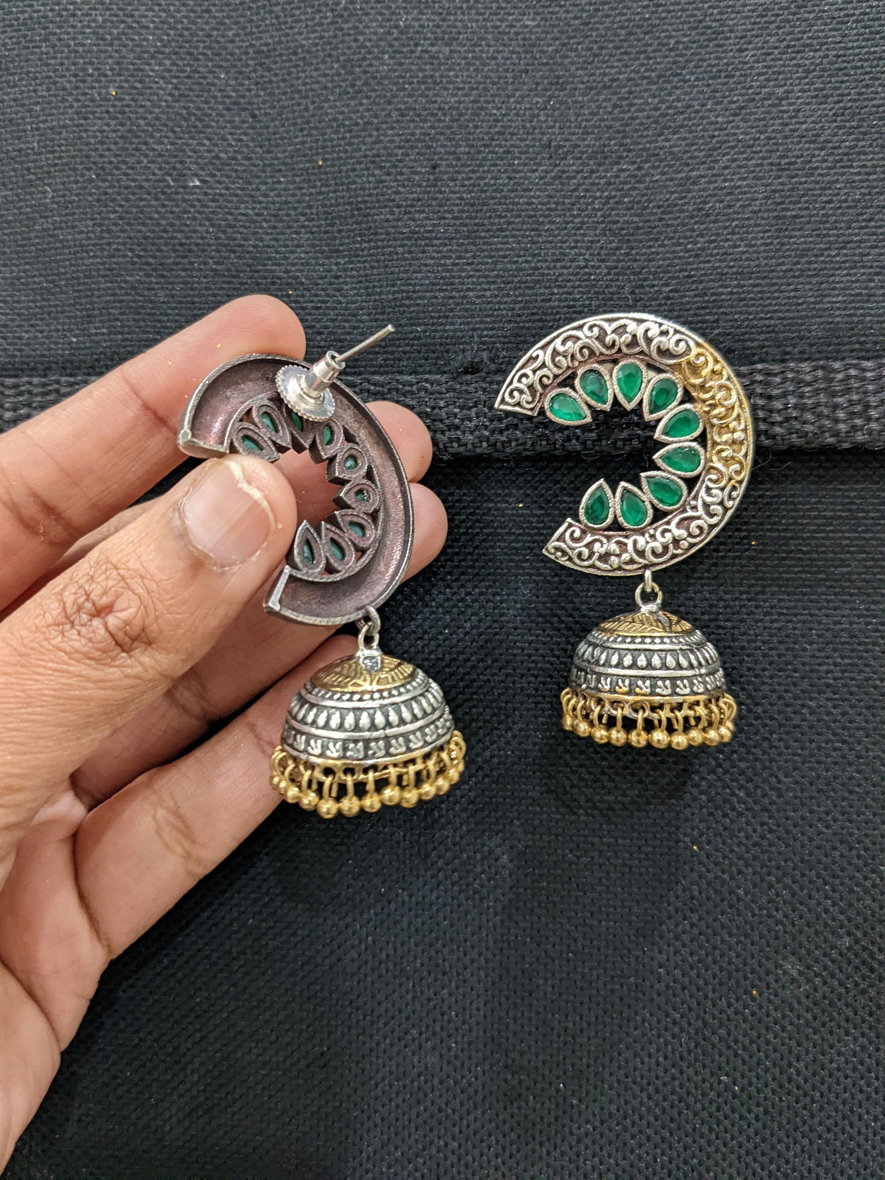 Trendy Oxidised Silver Red Stones Leaf Designed Jhumki Earrings - South  India Jewels